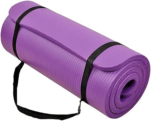Fitvids Yoga Mat 1-Inch Extra Thick High-Density Exercise Mat with Non-Slip Surface & Carry Strap for Men & Women Tear-Resistant Pilates Workout Mat for Home Gym