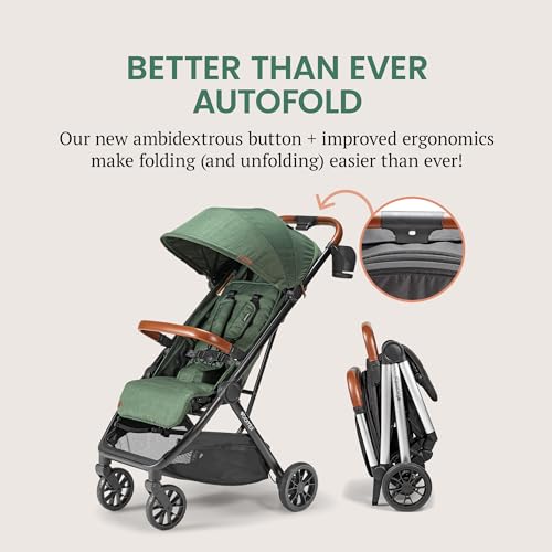 Bombi Bēbee V2 Lightweight Baby Stroller - Premium Vegan Leather, One-Hand Fold, Infinite Recline, Aircraft-Grade Aluminum Frame, XXL Canopy, and Ample Storage Umbrella Stroller - Hunter Green - Image 2