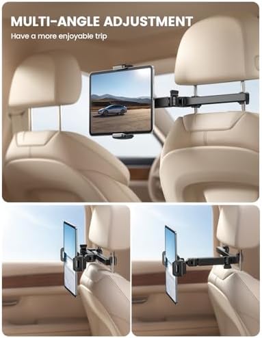 Lamicall Car Headrest Tablet Holder - [3 in 1 Extension Arm] Adjustable Tablet Car Mount for Back Seat, Road Trip Essentials for Kids, for 4.7-11" Device Like iPad Pro, Air, Mini, Galaxy, Fire, Black - Image 3