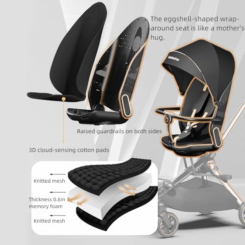 Lightweight Folding Stroller Wagon for Baby & Toddler Travel, 360° Reversible Seat, Adjustable Canopy with Storage Basket, Airplane-Friendly Compact Umbrella Stroller,Glory Black - Image 5
