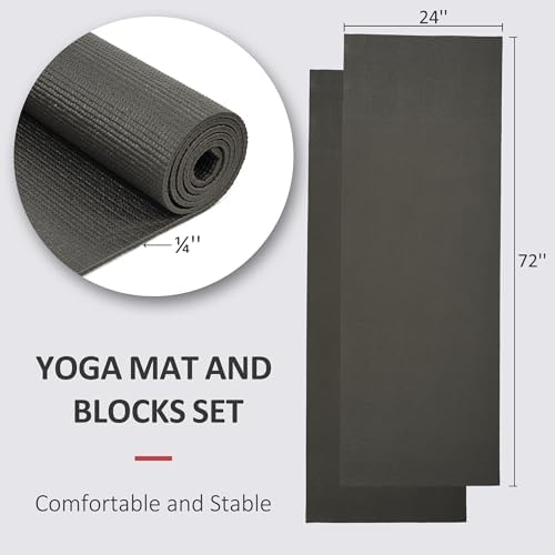Fitvids All Purpose 1/4-Inch High Density Anti-Tear Exercise Yoga Mat with Carrying Strap and Yoga Blocks, Black - Image 2