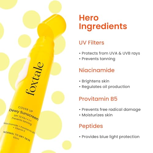 Fox-tale Dewy Sunscreen SPF 70 PA++++, Water-Resistant, with Niacinamide and Provitamin B5, for Normal to Oily Skin, 50ml Pack of 2 - Image 3
