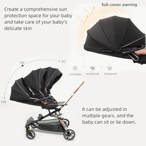 Lightweight Folding Stroller Wagon for Baby & Toddler Travel, 360° Reversible Seat, Adjustable Canopy with Storage Basket, Airplane-Friendly Compact Umbrella Stroller,Glory Black - Image 4