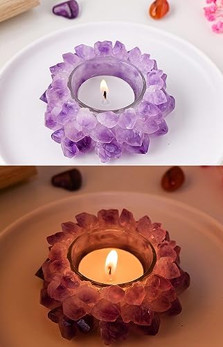 Natural Amethyst Cluster, Raw Crystal Tealight Candle Holder Crystal Stone Candle Stand High Energy Geode Votive with Healing Effects - Image 4