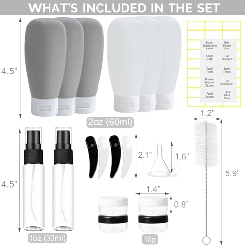 20 Pack Travel Bottles Set - TSA Approved Leak Proof Containers Kit for Toiletries - Portable Refillable Accessories for Shampoo, Conditioner, Lotion, Liquids (Black & White) - Image 2