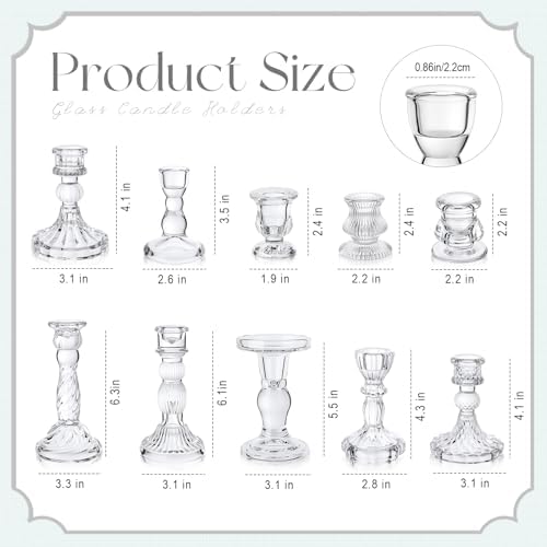 Mumufy 10 Pcs Glass Crystal Taper Candle Holders Clear Glass Candlestick Holder Fit 0.8 Inch Candles Crystal Decorative Candle Stand Centerpiece Table Wedding Dining Party (Classic,Clear) - Image 2
