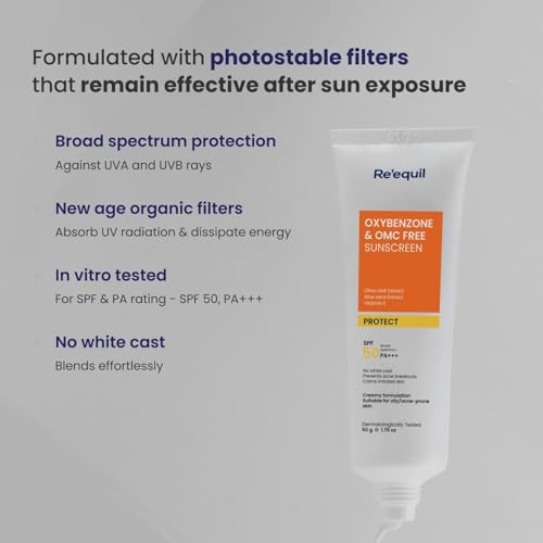 Requil's Oxybenzone, OMC Free Sunscreen for Oily, Sensitive, Acne Prone Skin, SPF 50 PA+++, No White Cast, 50g, Pack of 2 - Image 4