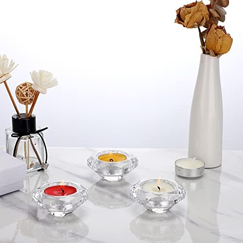 OwnMy Set of 3 Crystal Tea Light Holders Round Votive Candle Holders, Clear Crystal Tealight Candle Holders Crystal Diamond Shaped Candle Stands Modern Candle Centerpiece for Living Room Table Decor - Image 4