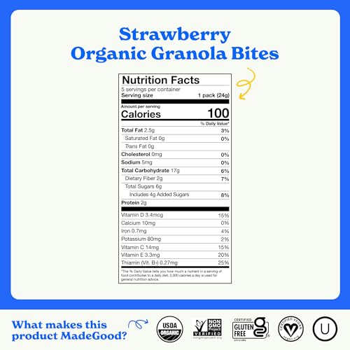 MadeGood Organic Strawberry Granola Bites, 5ct x 0.85oz - Image 3