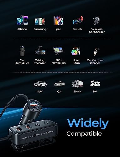 AINOPE 108W USB C Car Charger with 6 Fast Charging Ports, Road Trip Essentials Cigarette Lighter Car Travel Essentials for Long Trips Kids for iPhone 16 15 Pro Max 14 iPad S24 S25 Hire Tablet 17 - Image 7