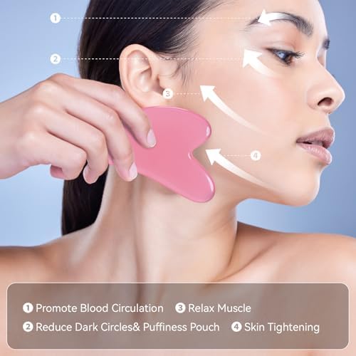Body Gua Sha Tool Cellulite Guasha Tool for Body Body Massage Tools (Natural Resin) Lymphatic Drainage Tool Guasha Tool for Face，Back, Legs, Women's Body Shaping Tools (Pink) - Image 3