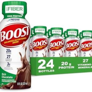 BOOST High Protein with Fiber Ready to Drink Complete Nutritional Drink, Rich Chocolate, 8 fl oz Bottle, 24 Pack