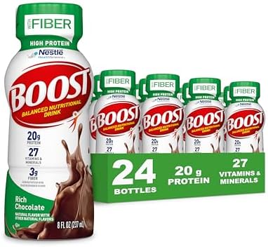 BOOST High Protein with Fiber Ready to Drink Complete Nutritional Drink, Rich Chocolate, 8 fl oz Bottle, 24 Pack