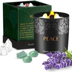 Heart & Homage Natural Scented Meditation Candle with Healing Crystals - Luxurious Wood Wick Crystal Candle with Premium Gift Packaging, 8.11 oz (Lavender)