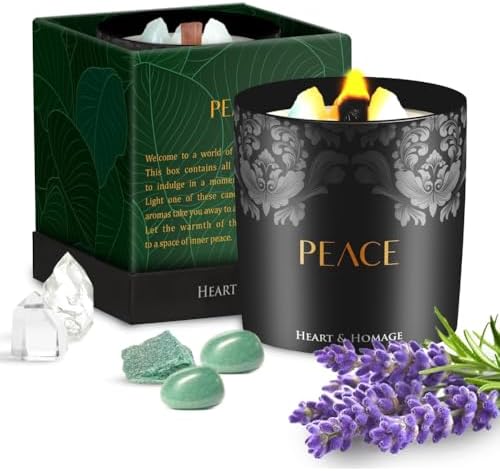 Heart & Homage Natural Scented Meditation Candle with Healing Crystals - Luxurious Wood Wick Crystal Candle with Premium Gift Packaging, 8.11 oz (Lavender)
