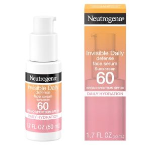 Neutrogena Invisible Daily Defense Broad Spectrum SPF 60, Antioxidants for Skin Glow, Hydrating Face Sunscreen Serum, Water Resistant (80 minutes), Oil-Free, Fragrance Free, Non Comedogenic, 1.7 Fl Oz