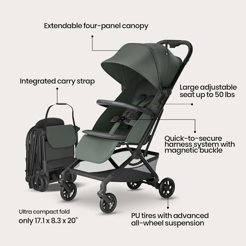 Mompush Velo Lightweight Travel Stroller, Compact & Airplane-Friendly for Baby and Toddler, Lie-Flat Seat, One-Hand Fold, with Leather Bumper Bar, Shoulder Strap, Raincover, Storage Bag & Cup Holder - Image 3