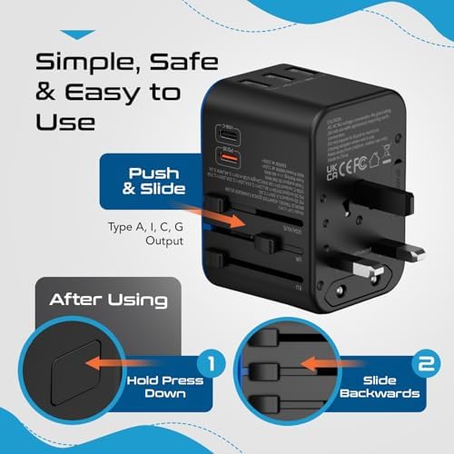 Ceptics Universal Travel Adapter, 35W International Power Adapter with PD & QC 3.0 Dual USB-C, 3 USB Travel Adapter Worldwide, Type I C G A Outlets 110V 220V A/C - EU Euro US UK (11-KU) - Image 5