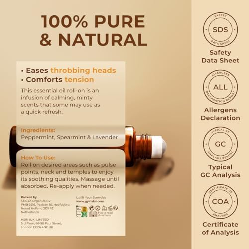 Gya Labs Migraine Essential Oil Roll on - Migraine Relief Stick Roller, Soothing Comfort for Head Tension, 100% Pure Natural, Blend with Peppermint Oil, Self Care Relaxing Gifts for Women (0.34 Fl Oz) - Image 3