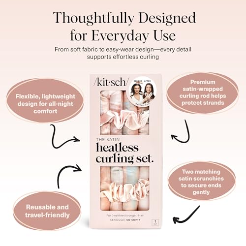 Kitsch Satin Heatless Curling Set – Heatless Curls Overnight with Hair Curler & 2 Satin Scrunchies – Hair Curlers to Sleep In for Overnight Curls – Overnight Blowout Rods – Sunset Tie Dye - Image 4