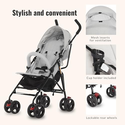 Dream On Me Vista Moonwalk Baby Stroller in Light Gray, Lightweight Infant Stroller with Compact Fold, Multi-Position Recline Umbrella Stroller with Canopy, Extra Large Storage and Cup Holder - Image 4