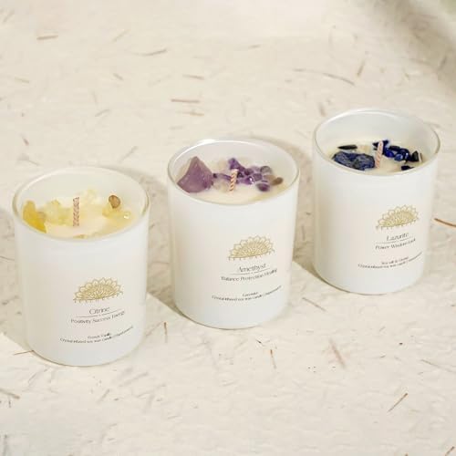 Soy Candles with Healing Crystals. Amethyst, Lazurite, Citrine Crystal. Lavender, Sea Salt & Orchid, French Vanilla. Positivity Energy Gift for Women, 3PC Scented Candle Set 3.5 oz Each - Image 5