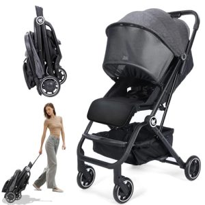Lightweight Baby Stroller, Compact Travel Stroller with Sleep Shade, Oversize Basket, One Hand Easy Foldable Pram for Airplane Travel and More