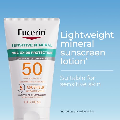 Eucerin Sun Sensitive Mineral Sunscreen Lotion SPF 50 with Zinc Oxide Protection, Hypoallergenic Sunscreen for Sensitive Skin, Oxybenzone and Octinoxate Free, 4 Fl Oz Tube - Image 2