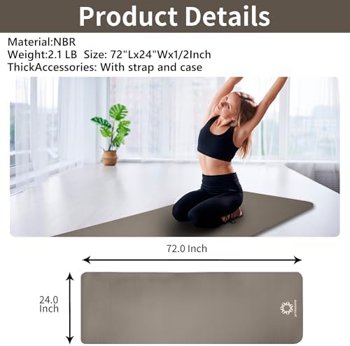 1/2-Inch Extra Thick NBR Yoga Mat with Enhanced Stability - Textured Design, Lightweight Mat with Carrying Strap & Case for Yoga, Pilates, Gym & Home Use (Multiple Colors) - Image 5