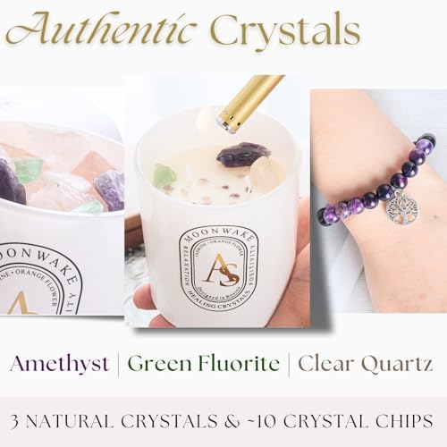 Healing Crystal Candles with Amethyst Bracelet Set, 6oz Non Toxic Chakra Candles for Home, Spiritual Aromatherapy Gifts for Women Mom. Organic Natural Soy Self Love Manifestation Candle - Image 5