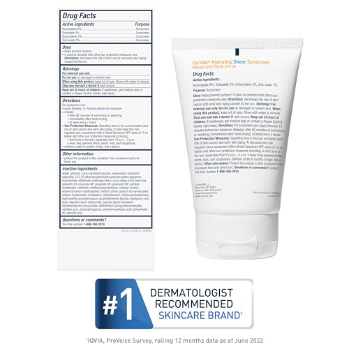CeraVe Hydrating Sheer Sunscreen with SPF 30 for Face and Body, Mineral & Chemical Sunscreen for Men & Women with Zinc Oxide, Hyaluronic Acid and Ceramides, Paraben-Free + Fragrance-Free, 3 Ounces - Image 9