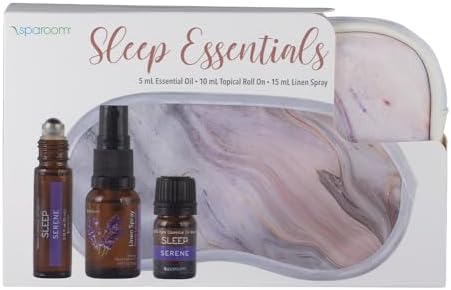SpaRoom Serene Essential Oil Travel Kit with Eye Mask and Bag; Linen Spray, Essential Oil and Topical Roll-on, Pink Marble - Image 8