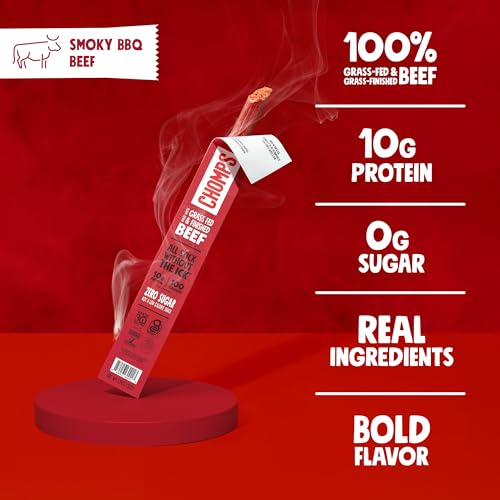 Chomps Grass-Fed and Finished Smoky BBQ Beef Jerky Snack Sticks 10-Pack - Keto, Paleo, Whole30, 10g Lean Meat Protein, Gluten-Free, Zero Sugar Food, Non-GMO - Image 3
