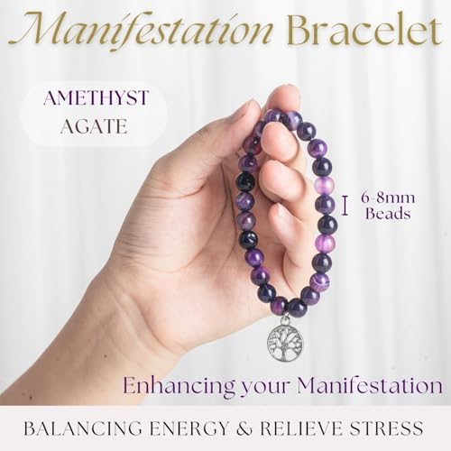 Healing Crystal Candles with Amethyst Bracelet Set, 6oz Non Toxic Chakra Candles for Home, Spiritual Aromatherapy Gifts for Women Mom. Organic Natural Soy Self Love Manifestation Candle - Image 3