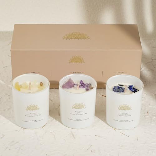 Soy Candles with Healing Crystals. Amethyst, Lazurite, Citrine Crystal. Lavender, Sea Salt & Orchid, French Vanilla. Positivity Energy Gift for Women, 3PC Scented Candle Set 3.5 oz Each - Image 6