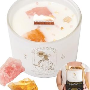 Large Crystal Candles for Women - 12oz Soy Wood Wick Candles That Crackle. Scented, Non-Toxic, Luxury Aromatherapy. Unique Meditation Spiritual Gifts for Women