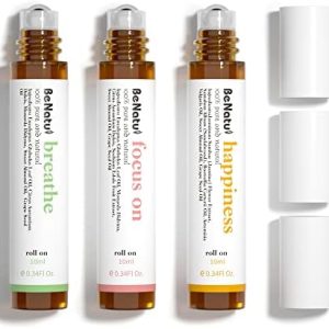 Benatu Essential Oil Blends Set (Breathe, Focus on, Happiness), Natural Aromatherapy Roll On for Massage, Body Skin Care, Home - Natural Fragrance Gift Roller for Women and Men