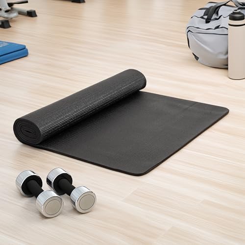 Mind Reader YOGAPVC-BLK All Purpose Extra Thick Yoga Fitness & Exercise Mats with Carrying Strap, High Density Anti-Tear - Image 2