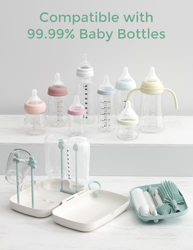Momcozy Bottle Brush Set - Baby Bottle Cleaner Kit with Silicone Brush, Nipple Brush, Straw Brush, Soap Dispenser, Drying Rack - 7 in 1 Bottle Cleaning Tool for Home and Travel - Image 3