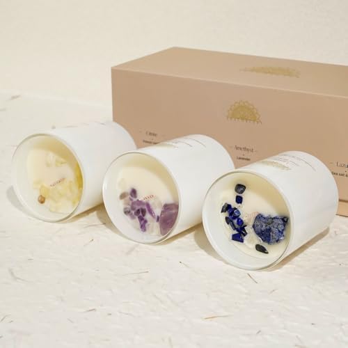 Soy Candles with Healing Crystals. Amethyst, Lazurite, Citrine Crystal. Lavender, Sea Salt & Orchid, French Vanilla. Positivity Energy Gift for Women, 3PC Scented Candle Set 3.5 oz Each - Image 8