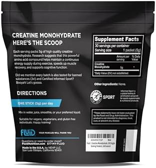 Fluid - Ultra-Fine Micronized 100% Creatine Monohydrate, Informed Sport Certified, Safe for Athletes, 5g Serving (30 Single Servings) - Image 5