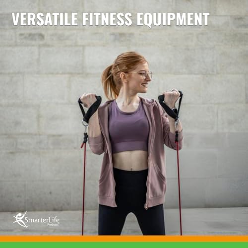 SmarterLife Resistance Bands with Handles, Physical Therapy Strap, Exercise Band to Tone Arms, Legs, Chest, Booty - 5 Exercise Bands with Handles, Ankle Straps, No-Slip Door Anchor, Storage Bag - Image 6