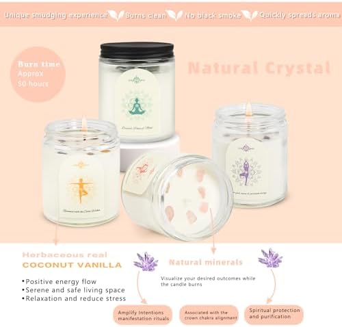 4 Pack Candles for Home Scented, Scented Candle Set with Crystals Stones, Aromatherapy Candles Birthday Gifts Set for Women, 24 Oz 200 Hour Long Lasting Soy Candles Gifts for Mothers Days - Image 4