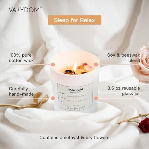 Scented Candles for Home Scented, 8.5oz Lavender Candle for Sleep & Relaxing, Soy Candles for Women/Men, 51 Hours Aromatherapy Candle with Crystals & Dry Flowers - Image 7