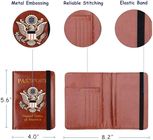 TOURSUIT RFID Blocking Passport Holder for Women Men, Leather Passport Travel Wallet with Metal 3D Metal Badge, Travel Document Holder Cover Accessories (Brown) - Image 4