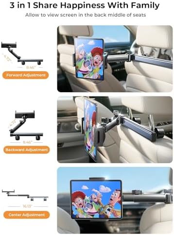 LISEN for iPad Holder Car Mount Road Trip Essentials Activities for Kids Car Accessories Women Interior, 3 in 1 Tablet Holder Backseat Camping Car Organizer Back Seat Headrest iPad Mount - Image 4