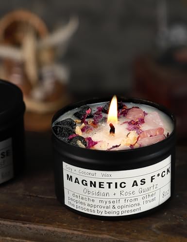 MAGNETIC AS F*CK Detachment Grounding Quartz Obsidian Protection Magic Attraction Manifestation Crystal Self Love Ritual Meditation Hande Made Chakra Candle(8oz). - Image 4