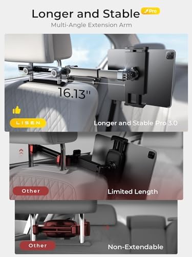 LISEN for iPad Holder Car Mount Road Trip Essentials Activities for Kids Car Accessories Women Interior, 3 in 1 Tablet Holder Backseat Camping Car Organizer Back Seat Headrest iPad Mount - Image 5