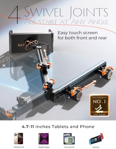 LISEN for iPad Holder Car Mount Road Trip Essentials Activities for Kids Car Accessories Women Interior, 3 in 1 Tablet Holder Backseat Camping Car Organizer Back Seat Headrest iPad Mount - Image 3