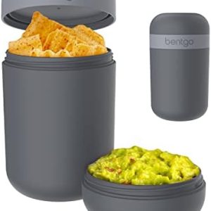 Bentgo Snack Cup - Reusable Snack Container with Leak-Proof Design, Toppings Compartment, and Dual-Sealing Lid, Portable & Lightweight for Work, Travel, Gym - Dishwasher Safe (Dark Gray)